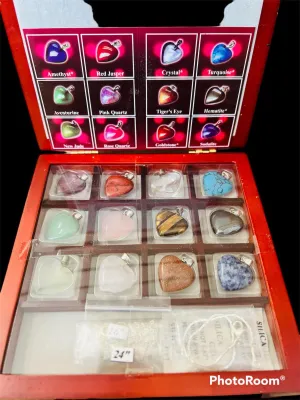 New life destiny collection heart shaped stones & semi precious gemstones pendant set! Includes 2 necklaces & 1 bracelet! Note: 1 Hinge on box is broken!