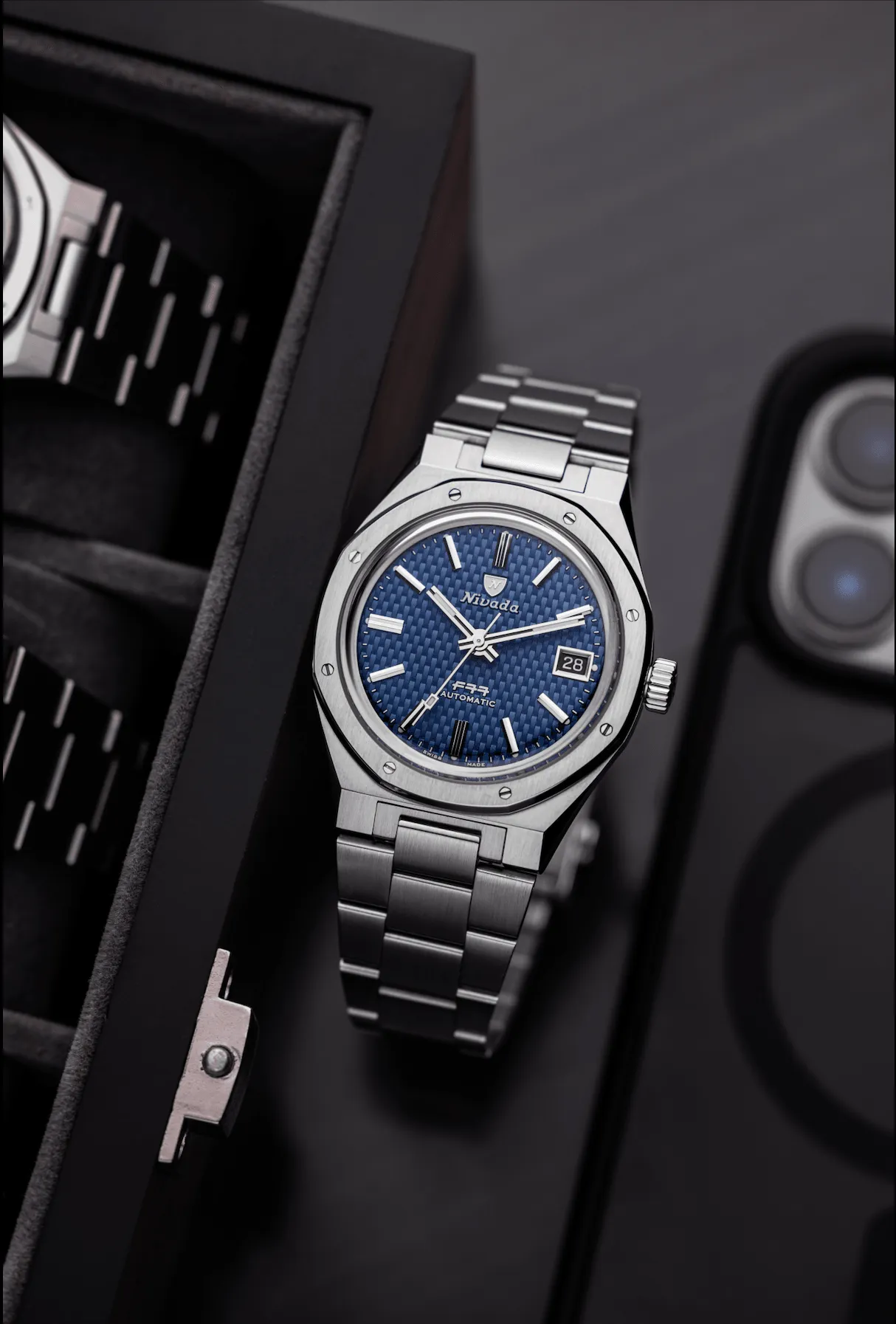 Nivada Grenchen F77 Blue With Date Men's Automatic Watch