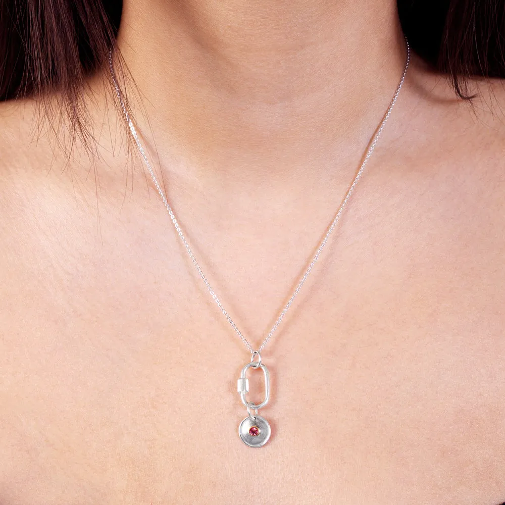 October Birthstone Carabiner Necklace - Pink Tourmaline