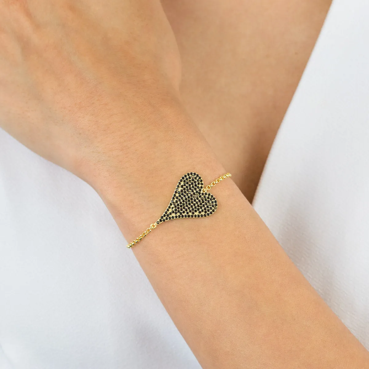Onyx Pavé Large Heart Bracelet