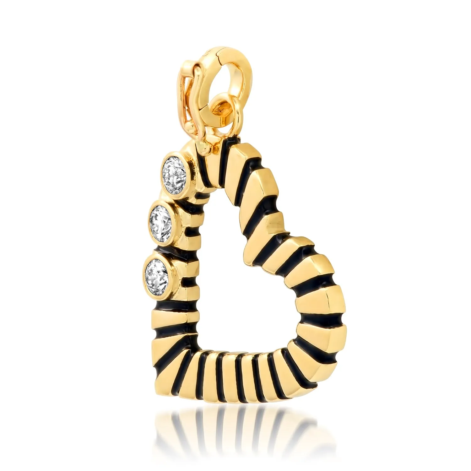 Open Heart with Diamonds Pendant - Yellow Gold
