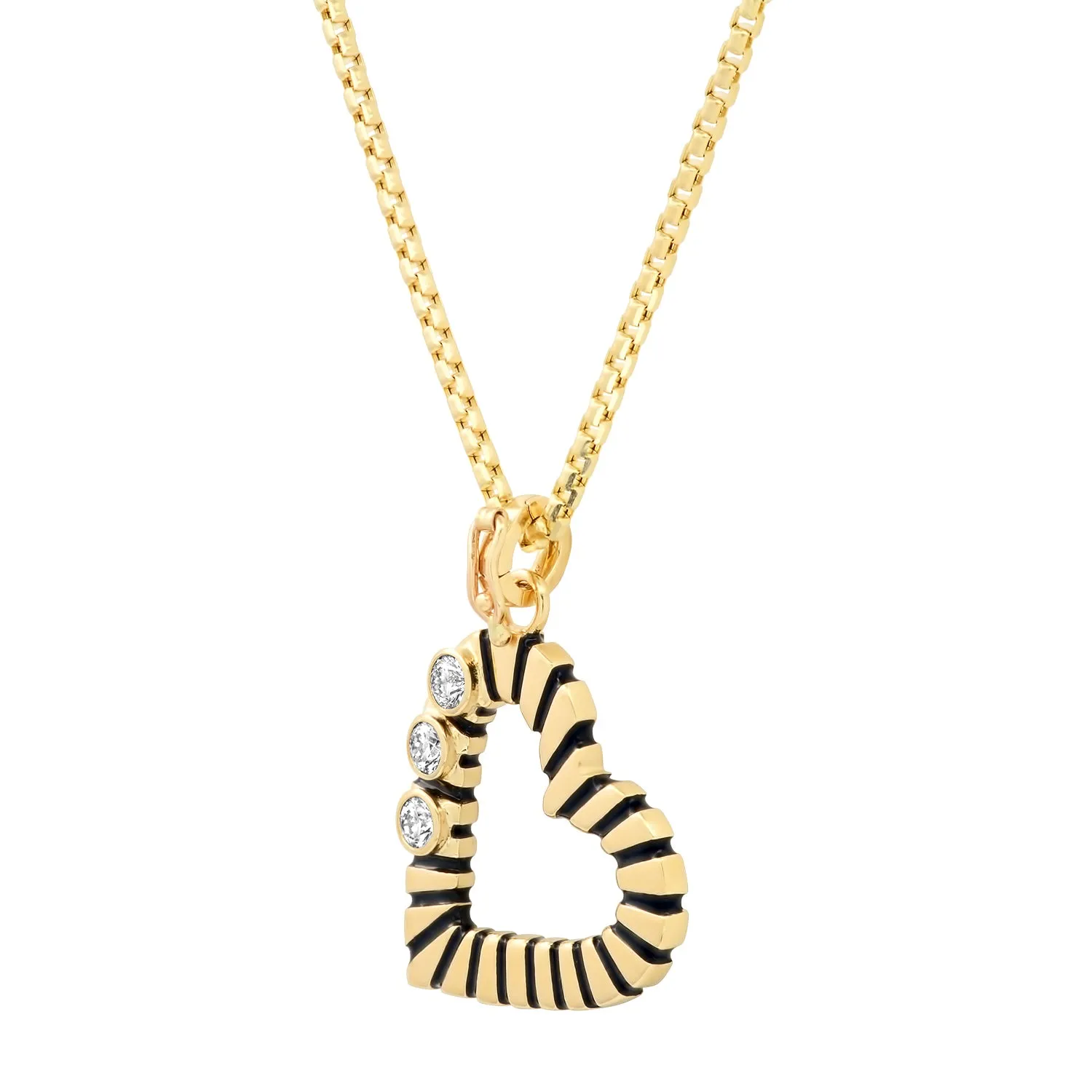 Open Heart with Diamonds Pendant - Yellow Gold