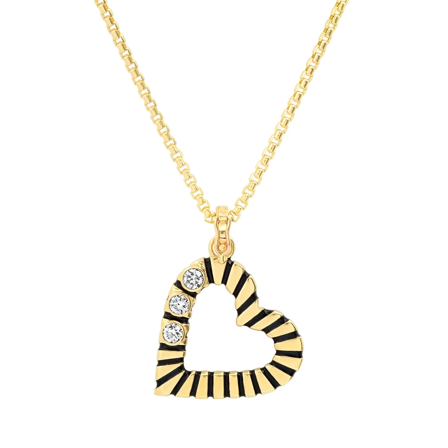 Open Heart with Diamonds Pendant - Yellow Gold