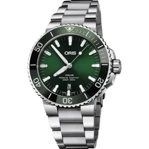 Oris Aquis Silver Stainless Steel Green Dial Automatic Watch for Gents - 01733773041570782405PEB
