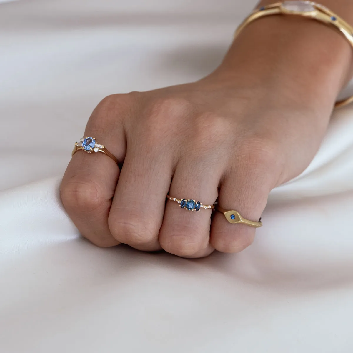 Oval Geo Blue Sapphire and Diamond Ring