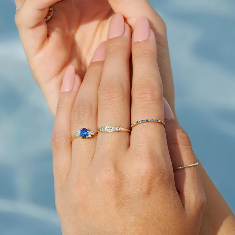 Oval Geo Blue Sapphire and Diamond Ring