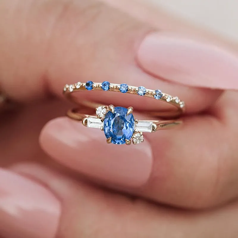 Oval Geo Blue Sapphire and Diamond Ring