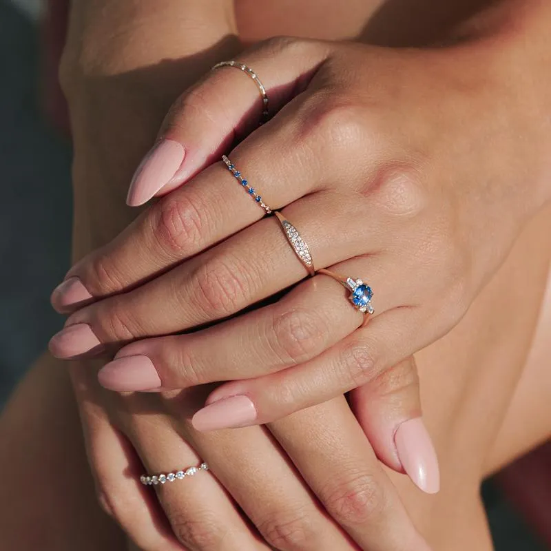 Oval Geo Blue Sapphire and Diamond Ring