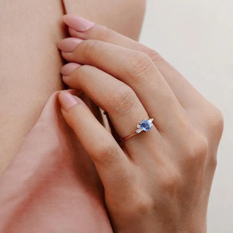 Oval Geo Blue Sapphire and Diamond Ring
