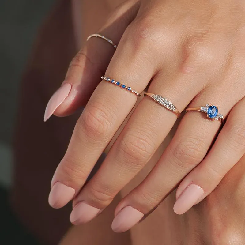 Oval Geo Blue Sapphire and Diamond Ring