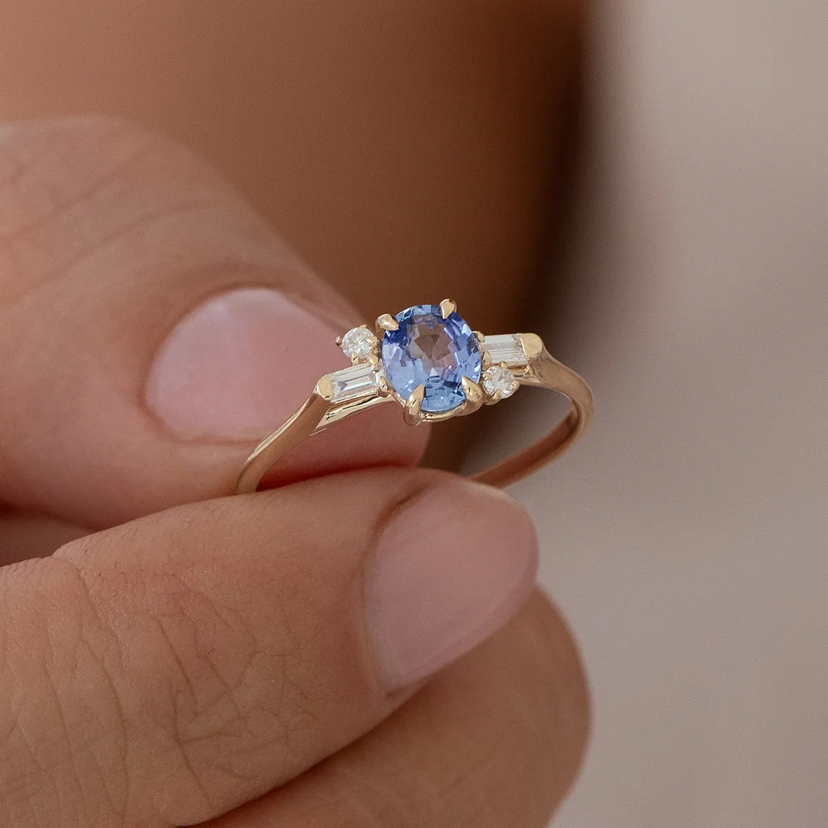Oval Geo Blue Sapphire and Diamond Ring