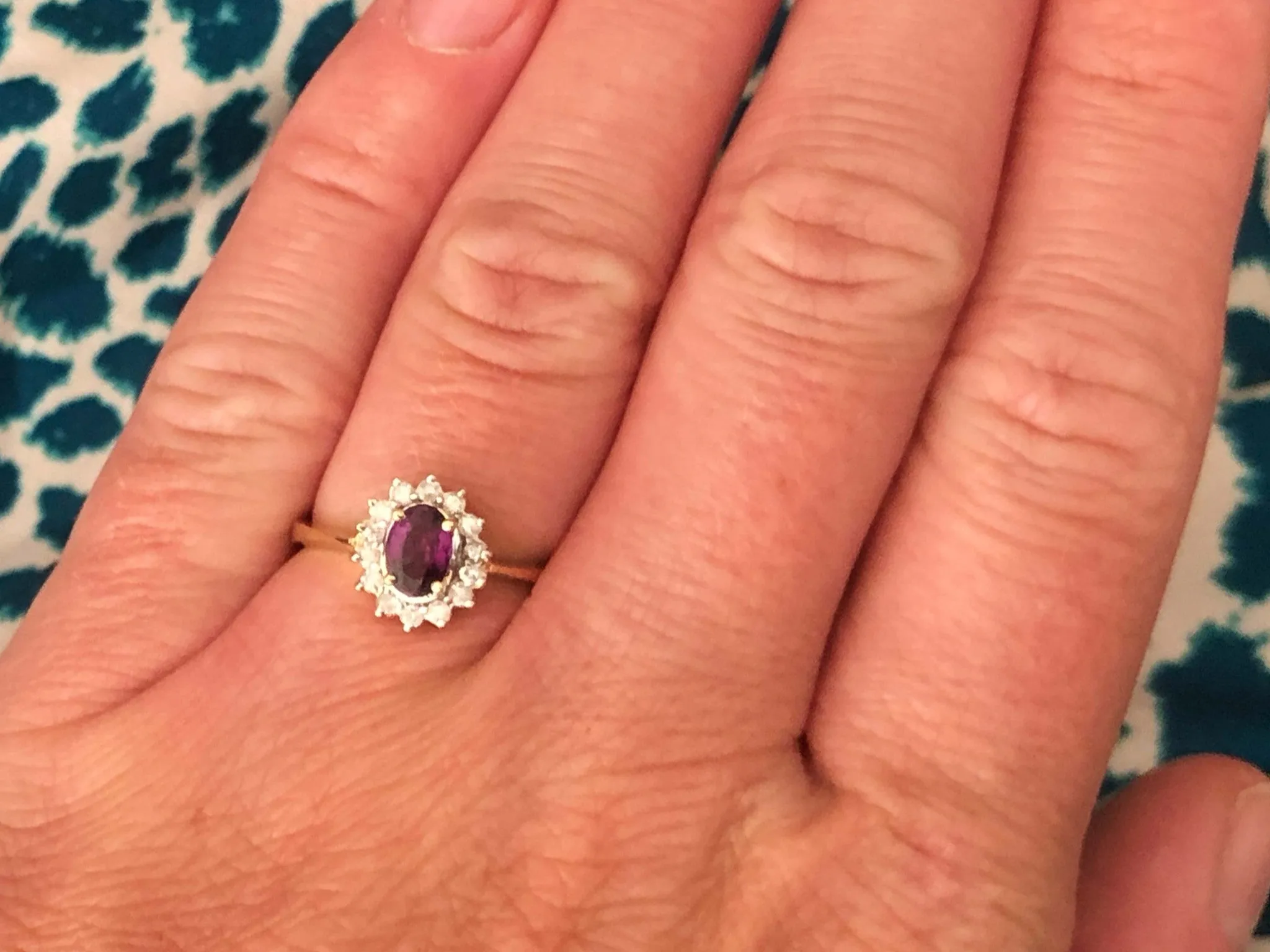 Oval Red Ruby and Diamond Halo Ring 14k Yellow Gold