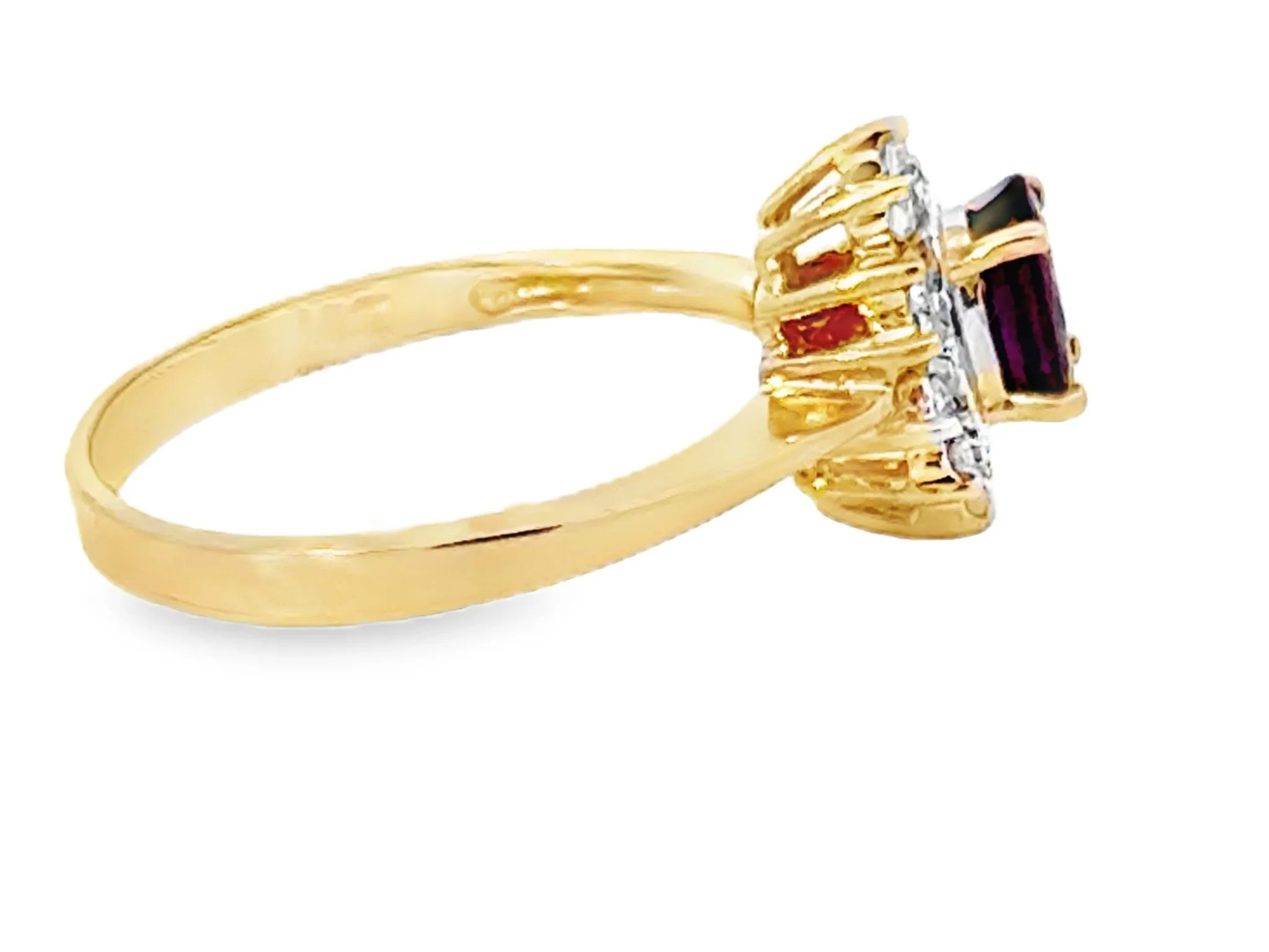 Oval Red Ruby and Diamond Halo Ring 14k Yellow Gold