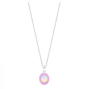 Oval-shaped Pink Enamel Necklace