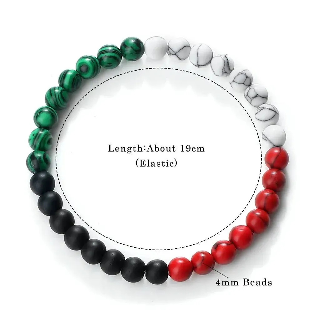 Palestine National Flag Colorful Braided Bracelet Natural Stone Beads Asian Country Kuwait Bracelets Women Men Jewelry Patriotic