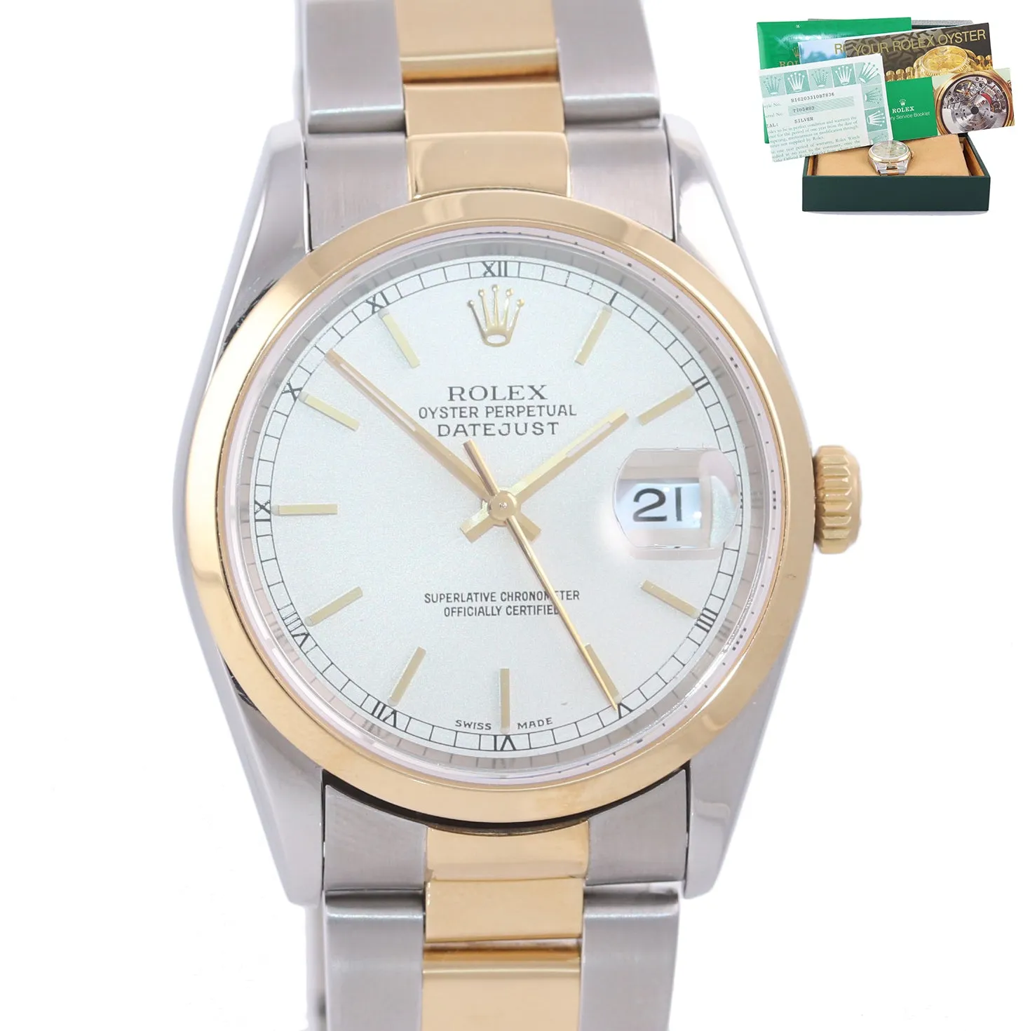 PAPERS Rolex DateJust 36mm 16203 Two Tone Silver Stick Watch Box 16233