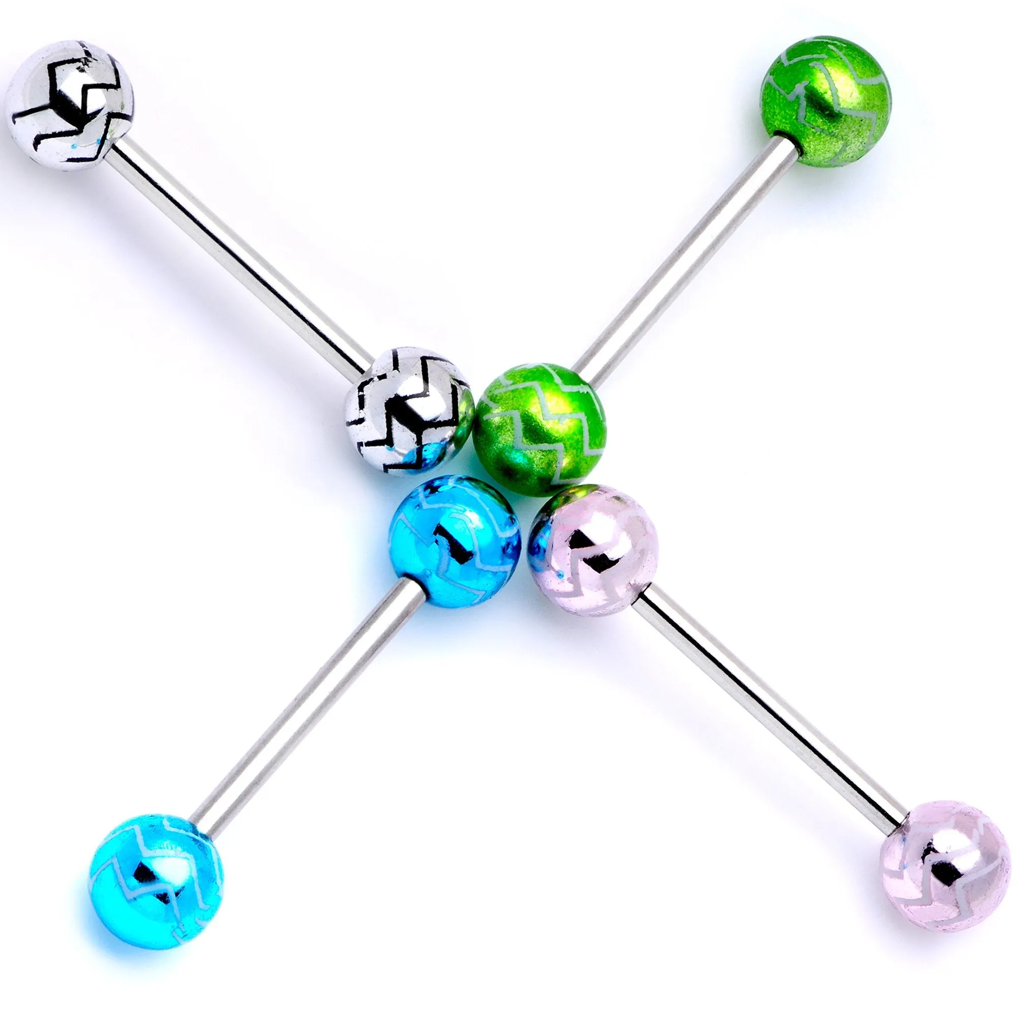 Pastel Zig Zag Party Barbell Tongue Ring Set of 4