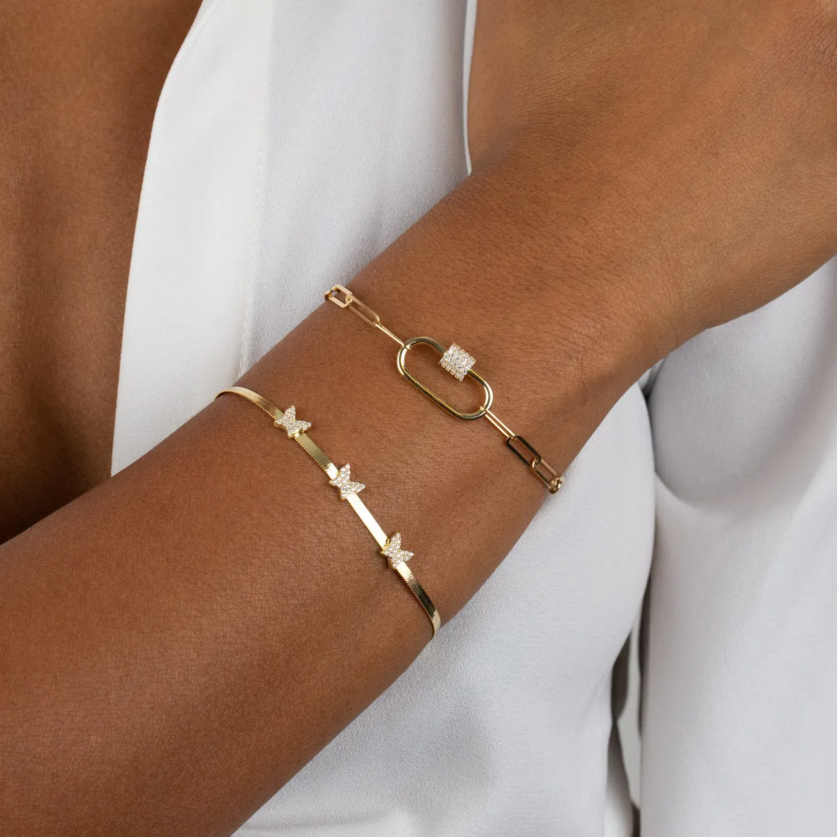 Pavé Butterflies Herringbone Bracelet