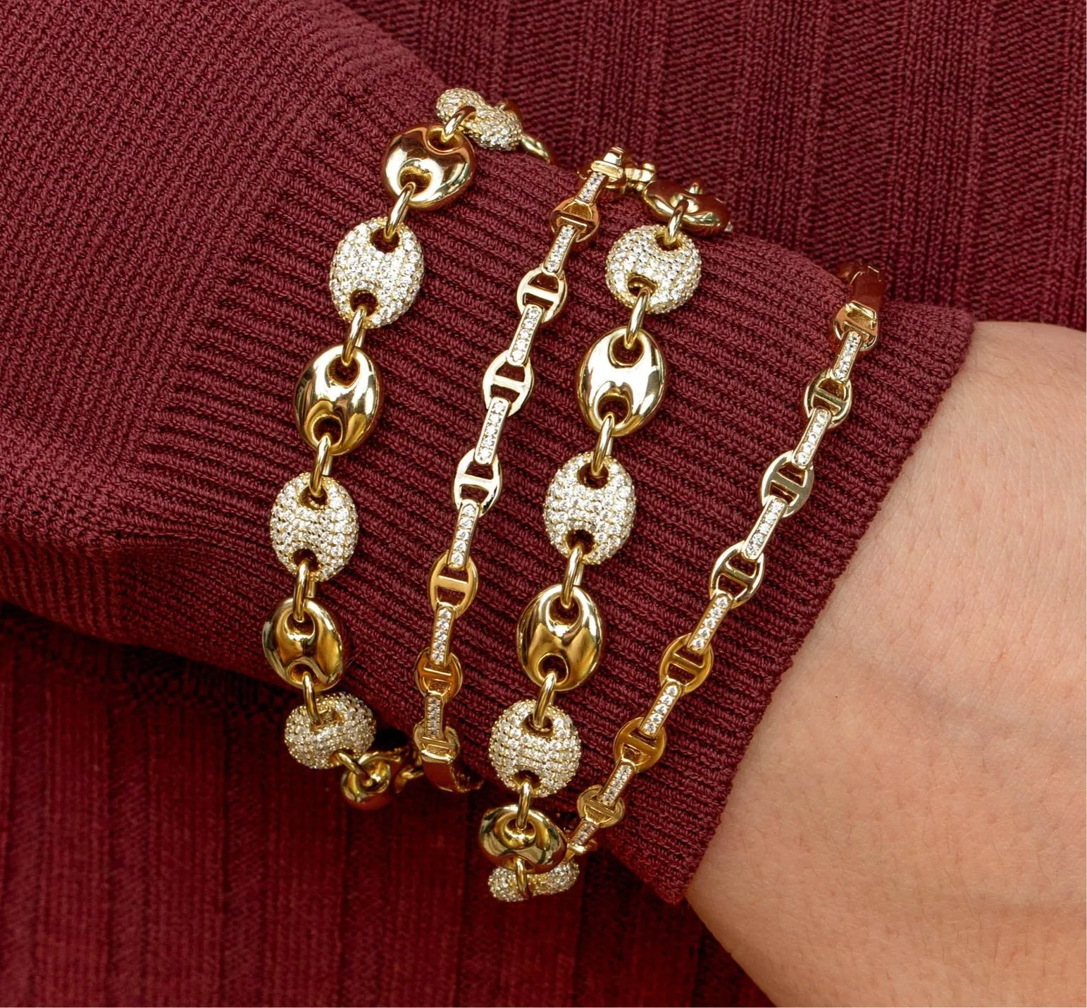 Pavé Puff Mariner Chain Bracelet