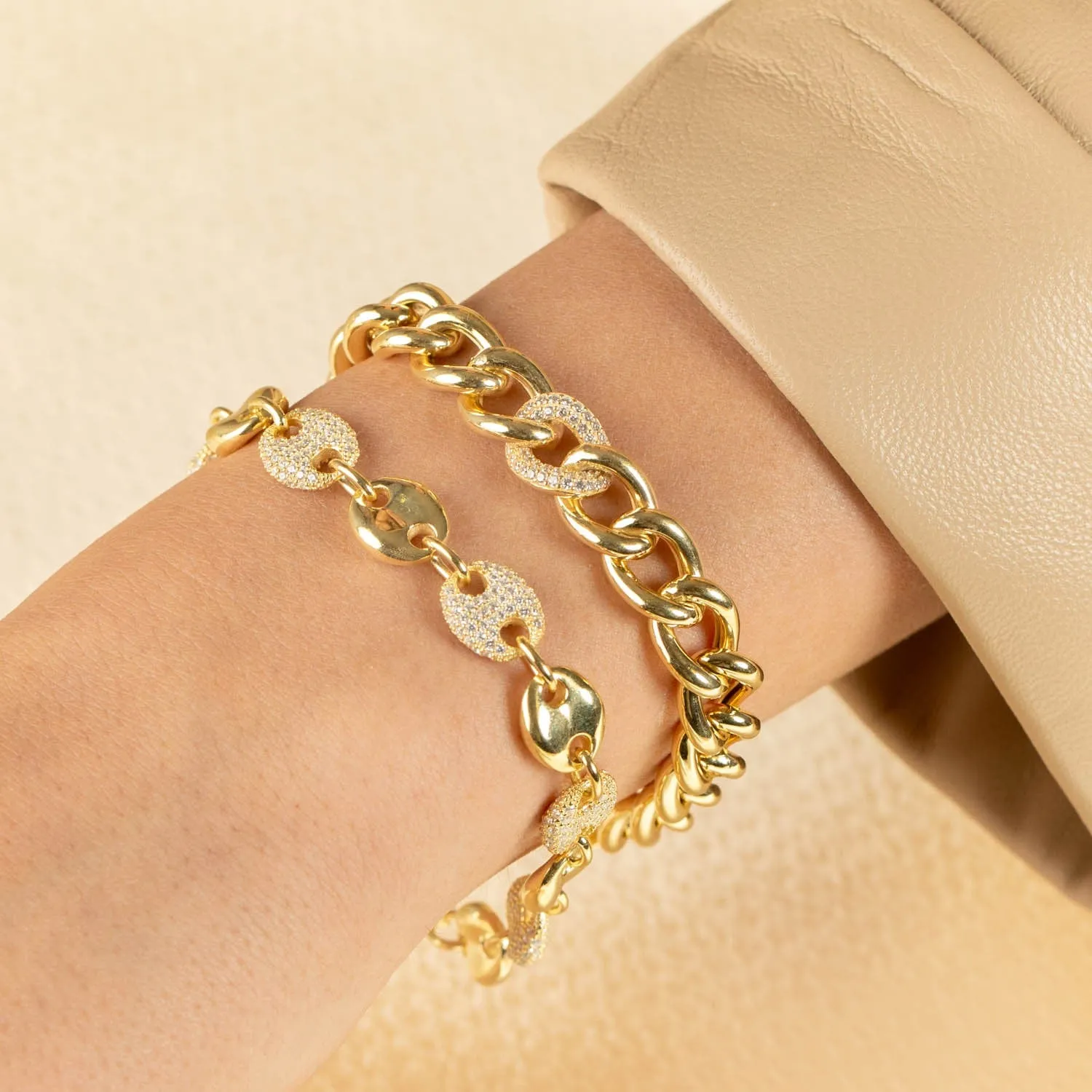 Pavé Puff Mariner Chain Bracelet