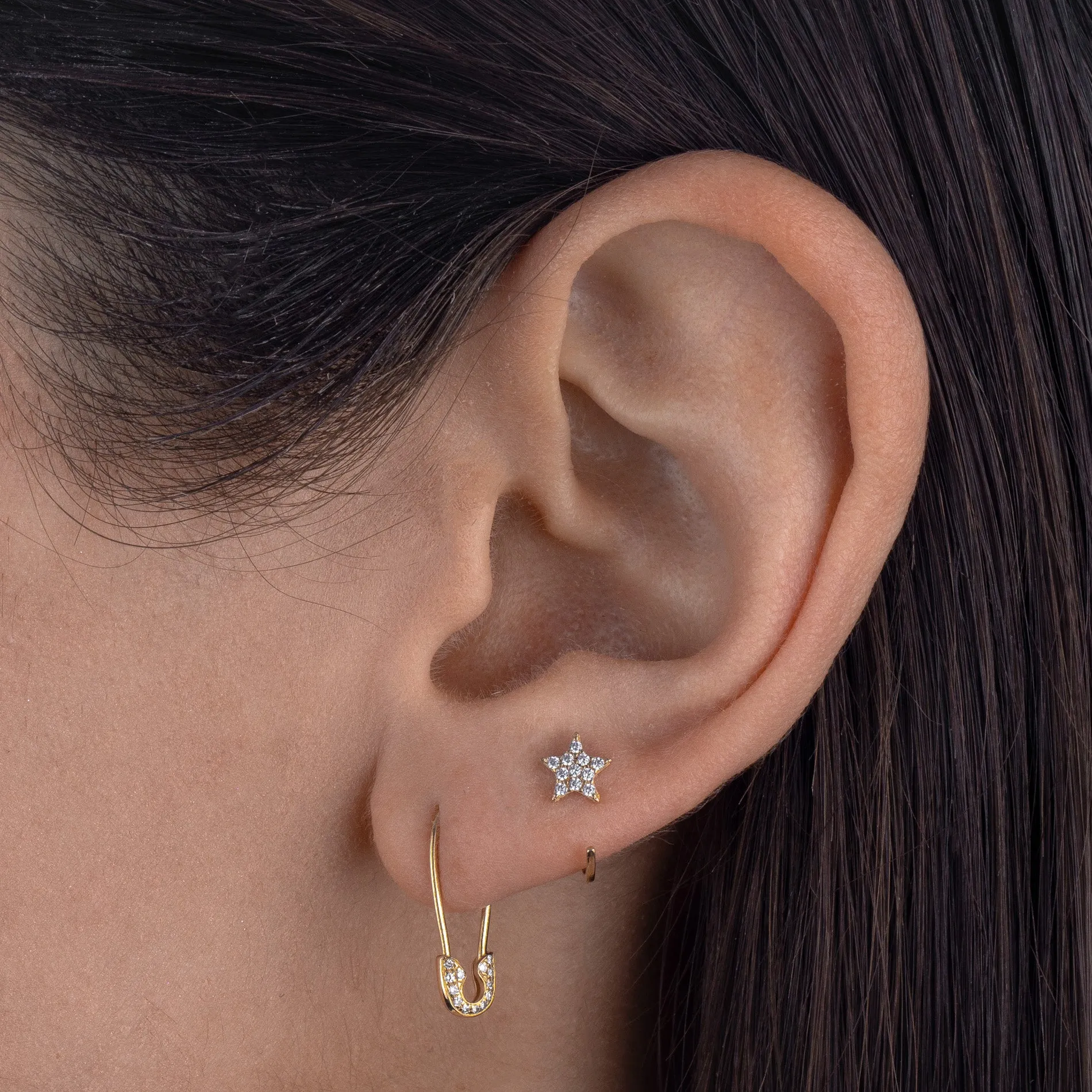 Pavé Star Threader Hoop Earring 14K