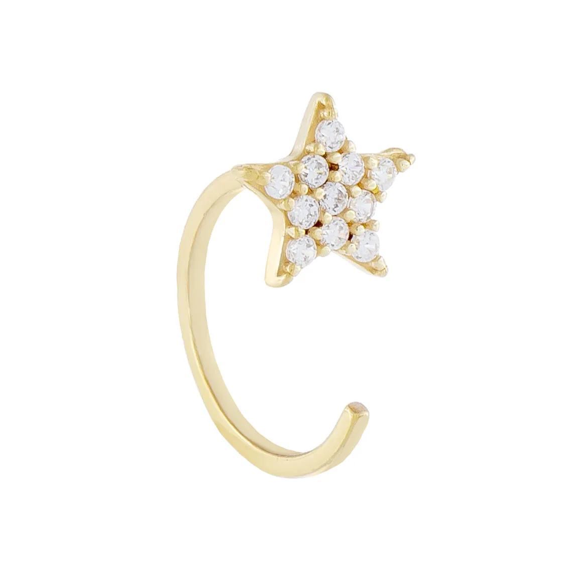 Pavé Star Threader Hoop Earring 14K