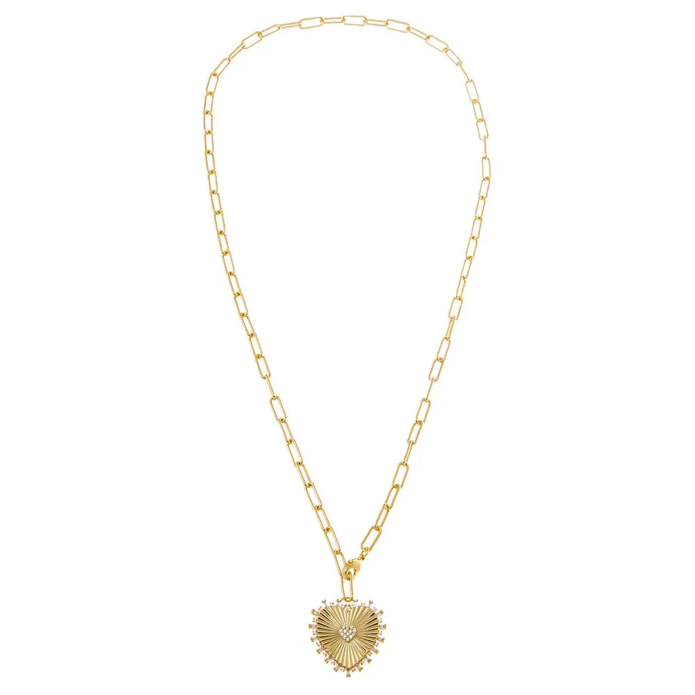 Pave Accented Ridged Heart Pendant Lariat