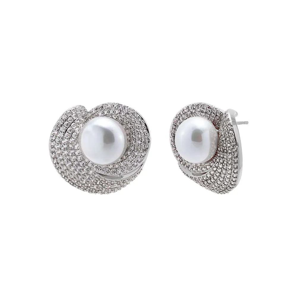 Pave Looped Pearl Stud Earring