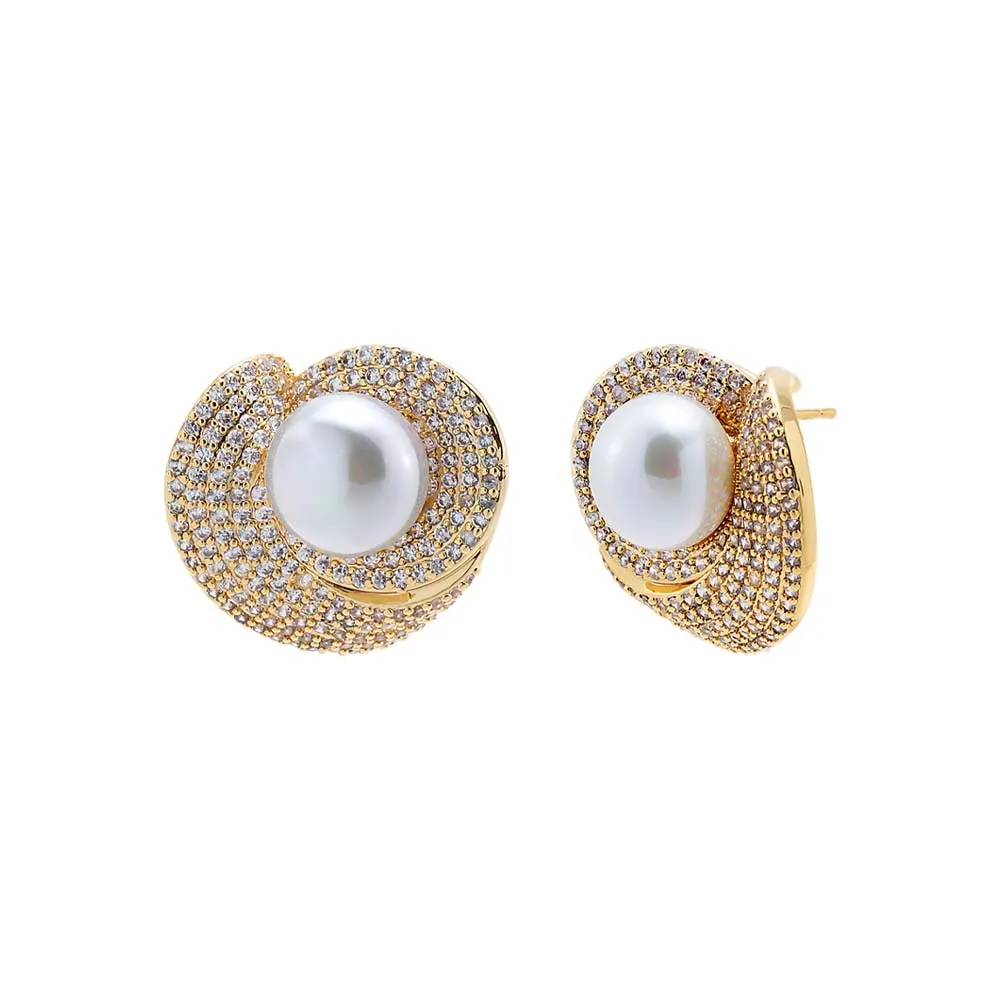 Pave Looped Pearl Stud Earring