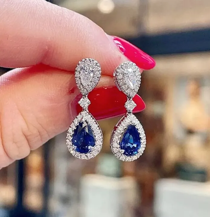 Pear Shape Earrings | Teardrop Earrings | Diamond Earrings | Diamond Earrings | Teardrop Earrings | Womens Diamond Earrings | Blue Earrings