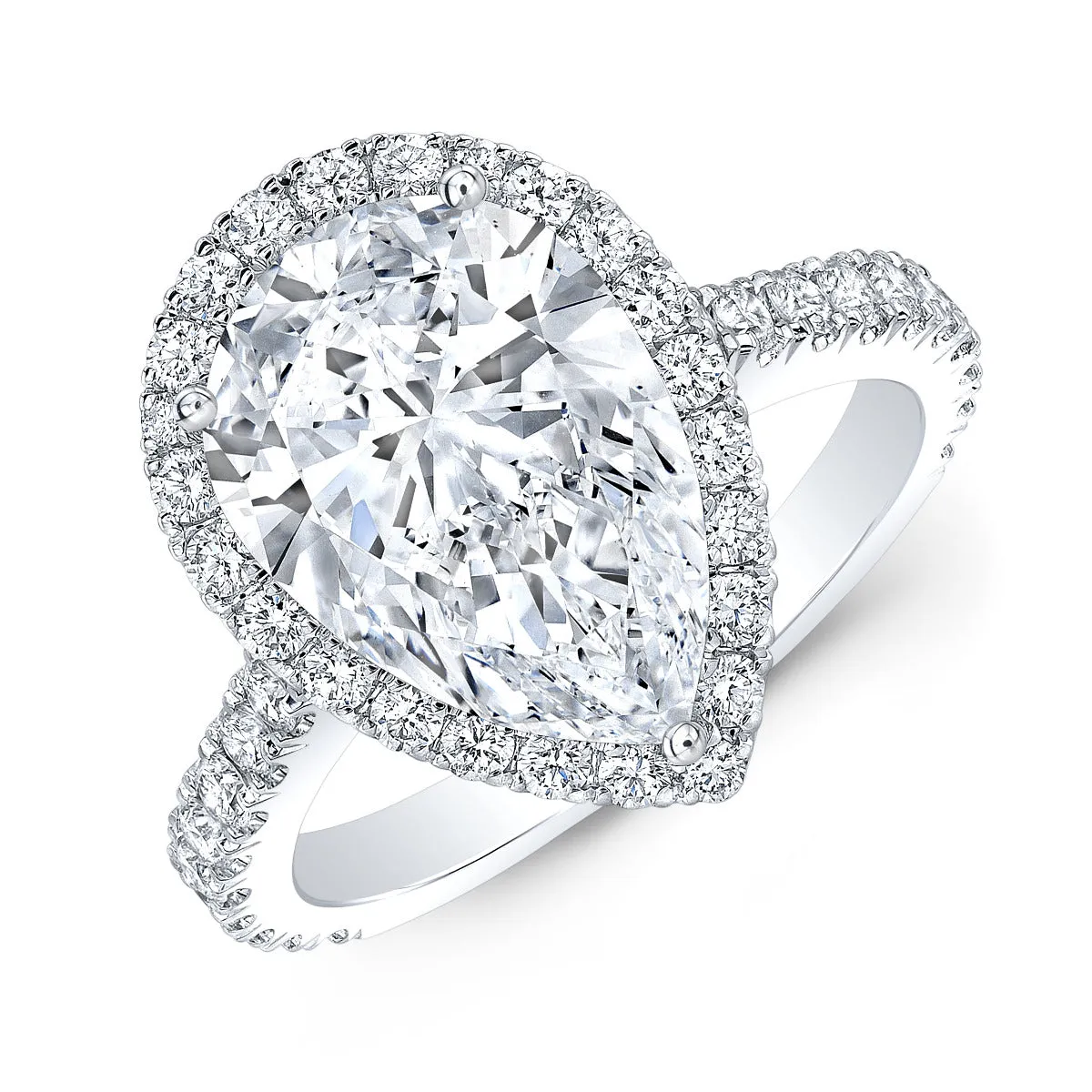 Pear shaped diamond engagement ring mounting with diamond halo