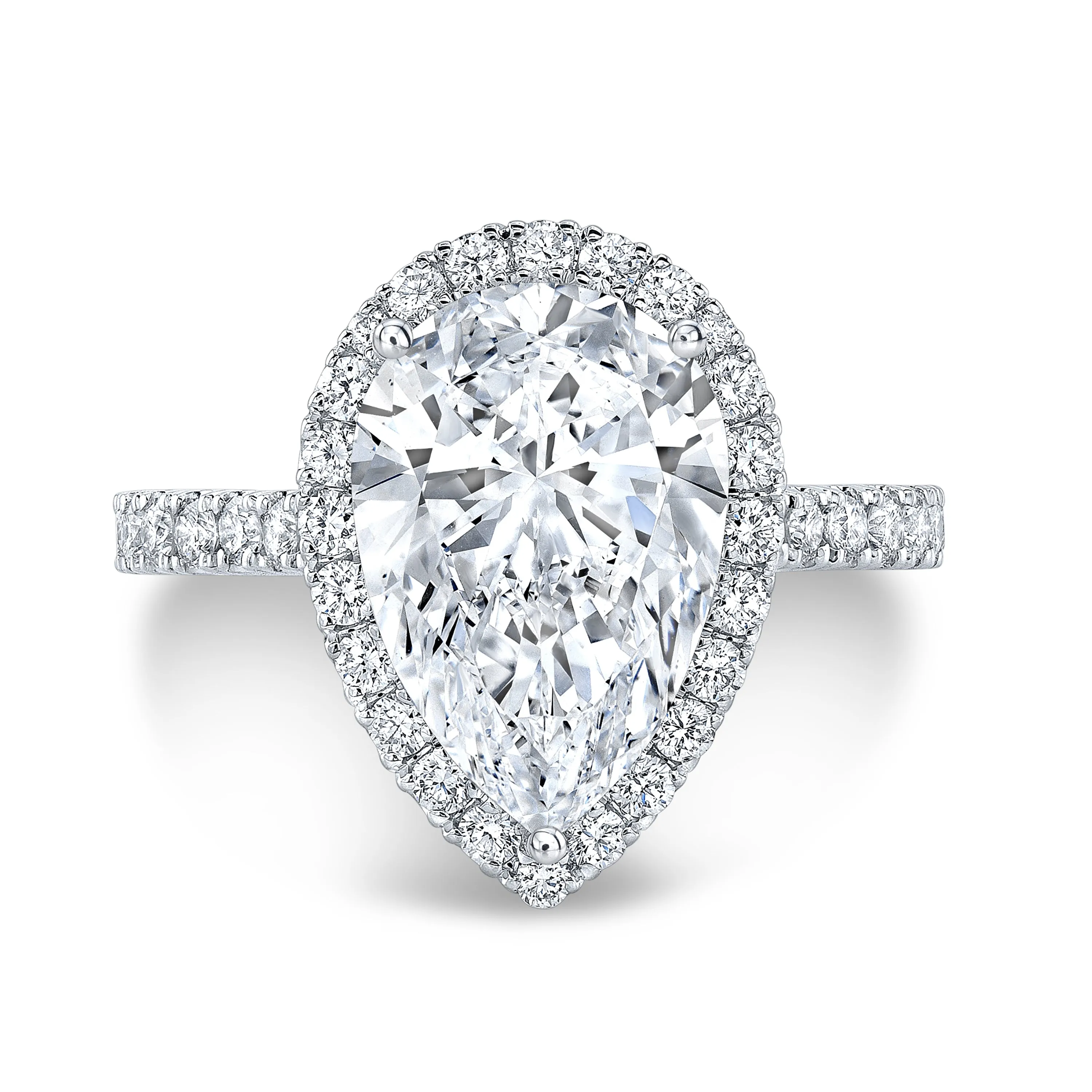 Pear shaped diamond engagement ring mounting with diamond halo