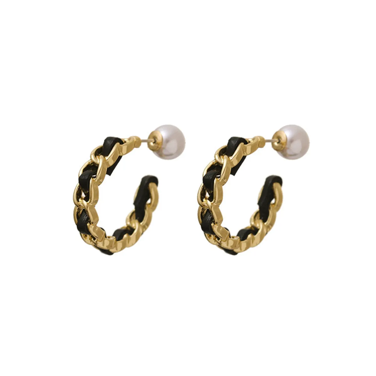 Pearl & 18K Gold-Plated Chain-Link Huggie Earring