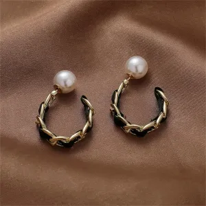 Pearl & 18K Gold-Plated Chain-Link Huggie Earring