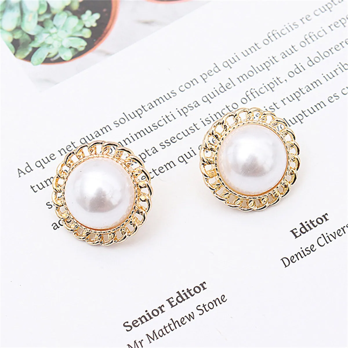 Pearl & 18K Gold-Plated Curb Chain Stud Earrings