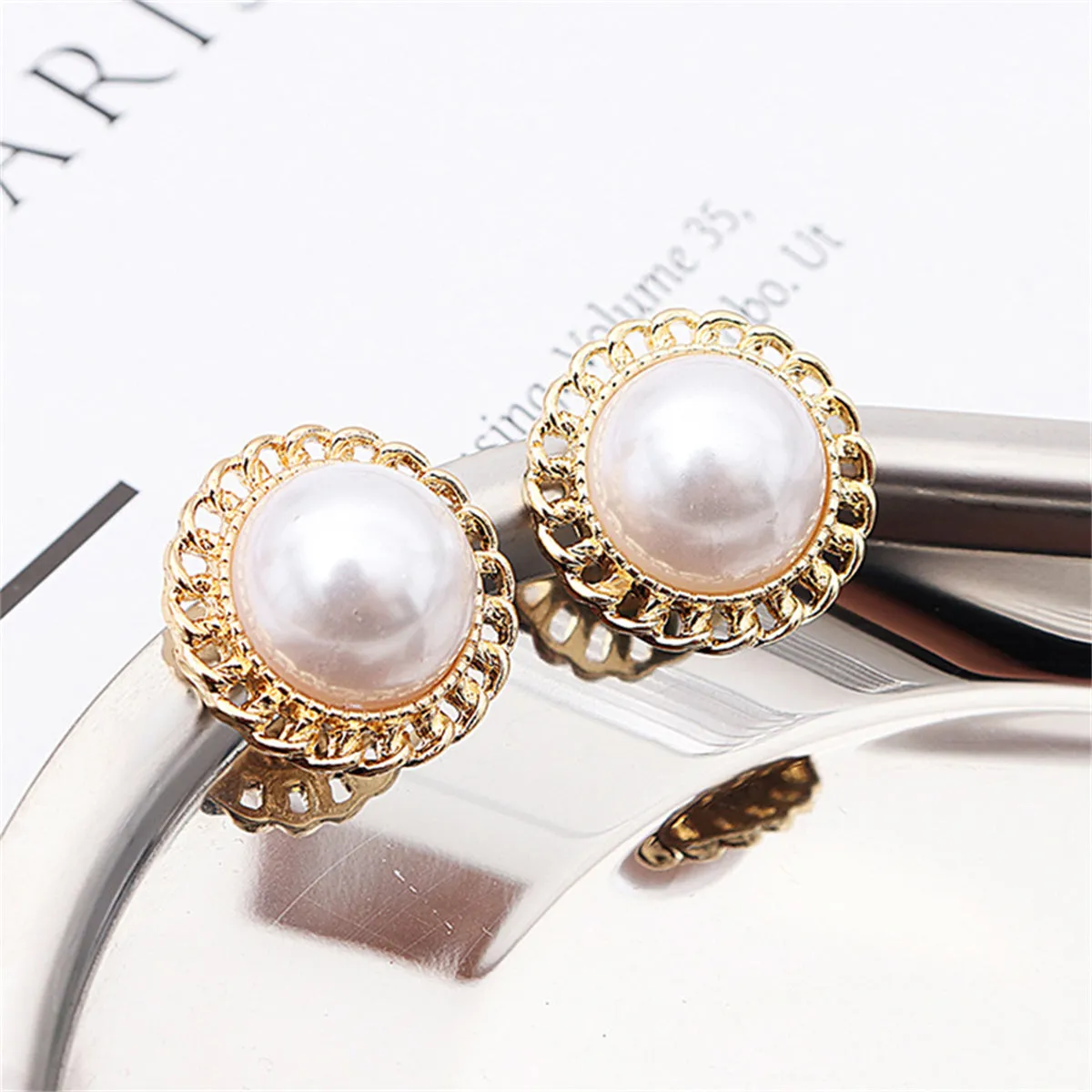 Pearl & 18K Gold-Plated Curb Chain Stud Earrings