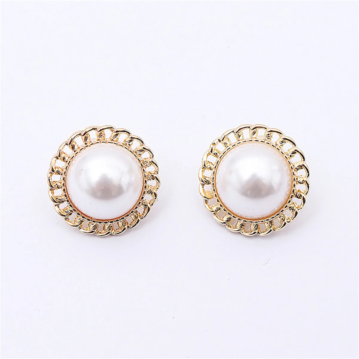 Pearl & 18K Gold-Plated Curb Chain Stud Earrings