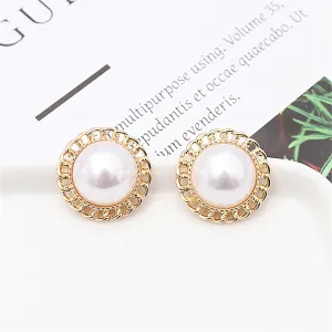 Pearl & 18K Gold-Plated Curb Chain Stud Earrings