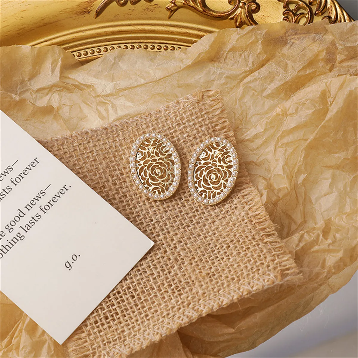 Pearl & 18K Gold-Plated Floral Oval Stud Earrings