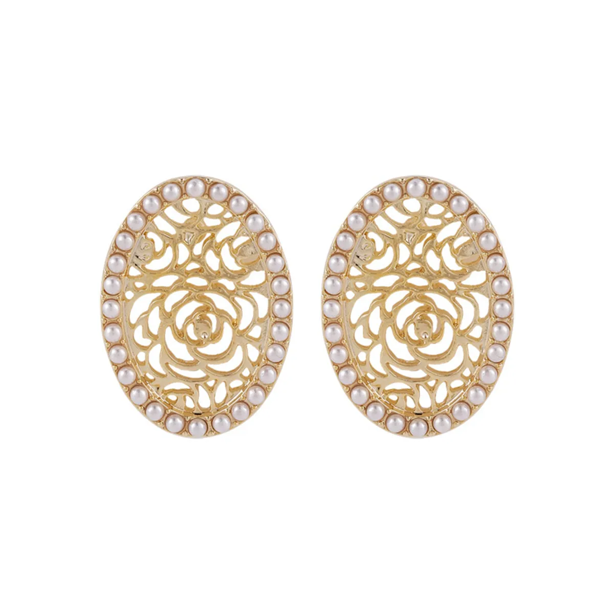 Pearl & 18K Gold-Plated Floral Oval Stud Earrings