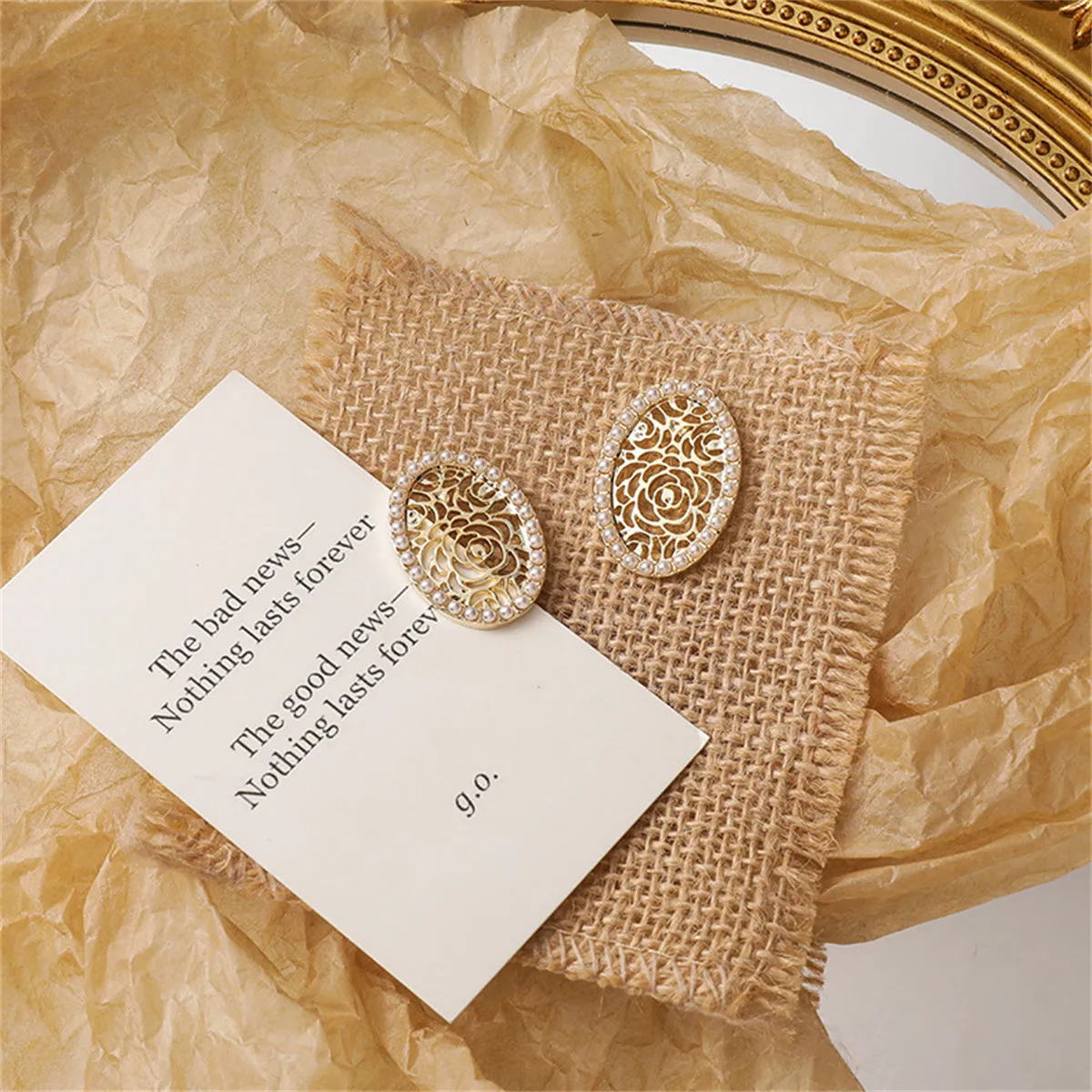 Pearl & 18K Gold-Plated Floral Oval Stud Earrings