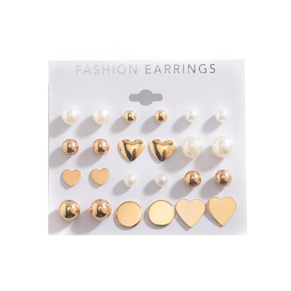 Pearl & 18K Gold-Plated Heart Bead Stud Earrings Set