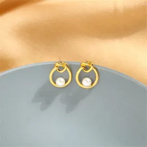 Pearl & 18K Gold-Plated Knot Stud Earrings
