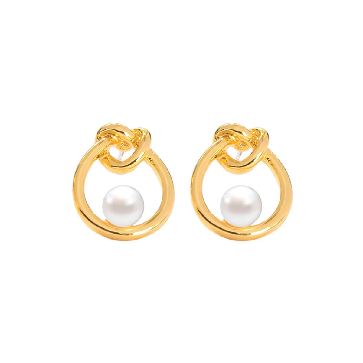 Pearl & 18K Gold-Plated Knot Stud Earrings
