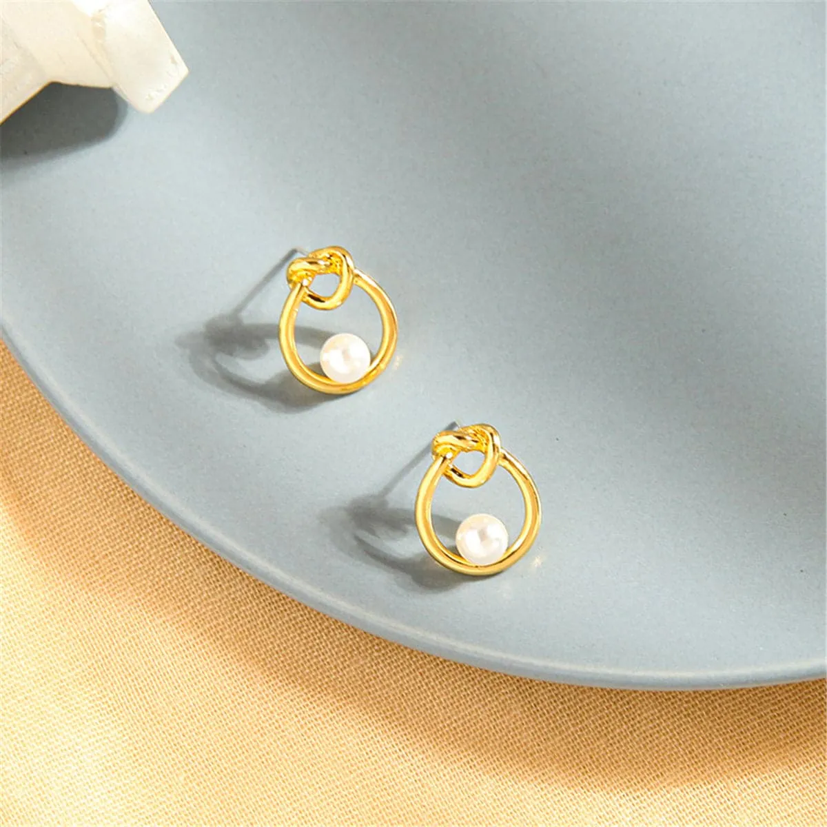 Pearl & 18K Gold-Plated Knot Stud Earrings