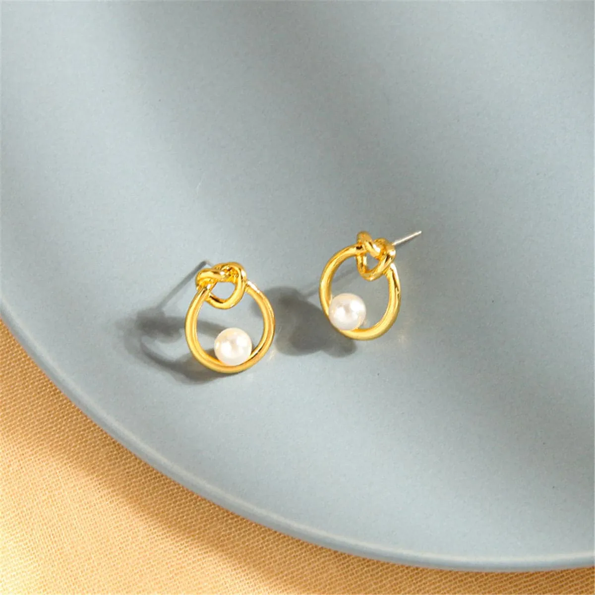 Pearl & 18K Gold-Plated Knot Stud Earrings