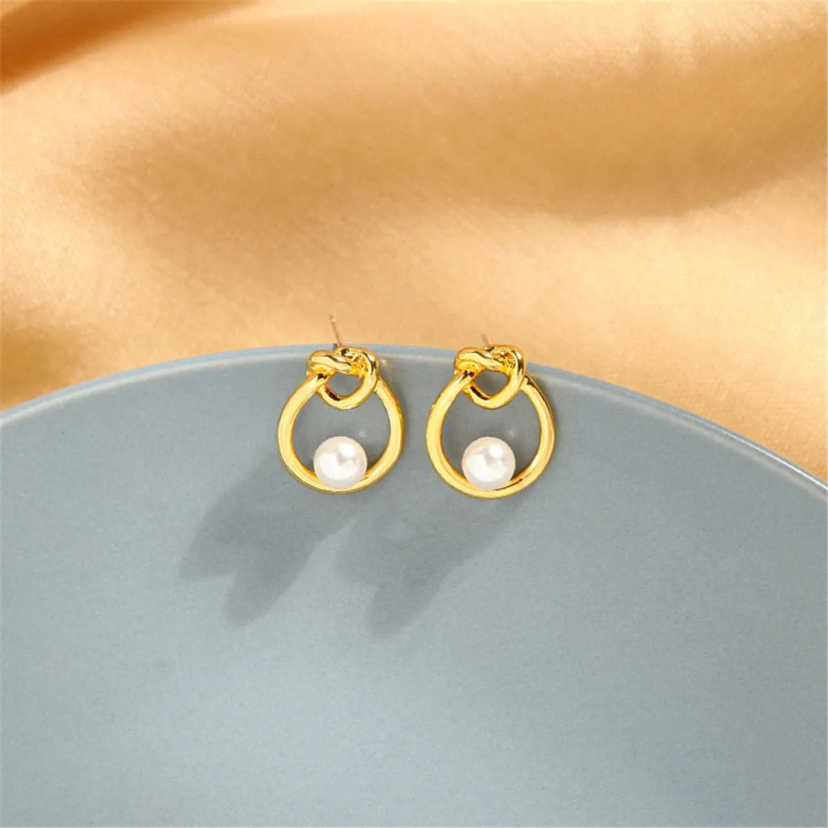 Pearl & 18K Gold-Plated Knot Stud Earrings