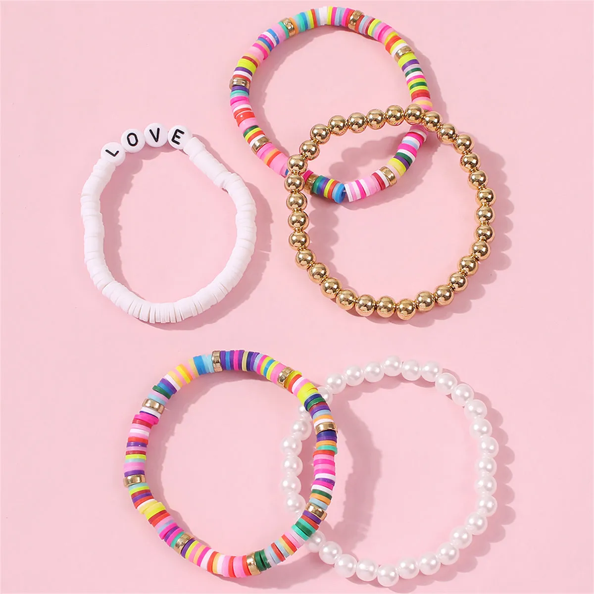 Pearl & 18K Gold-Plated 'Love' Stretch Bracelet Set