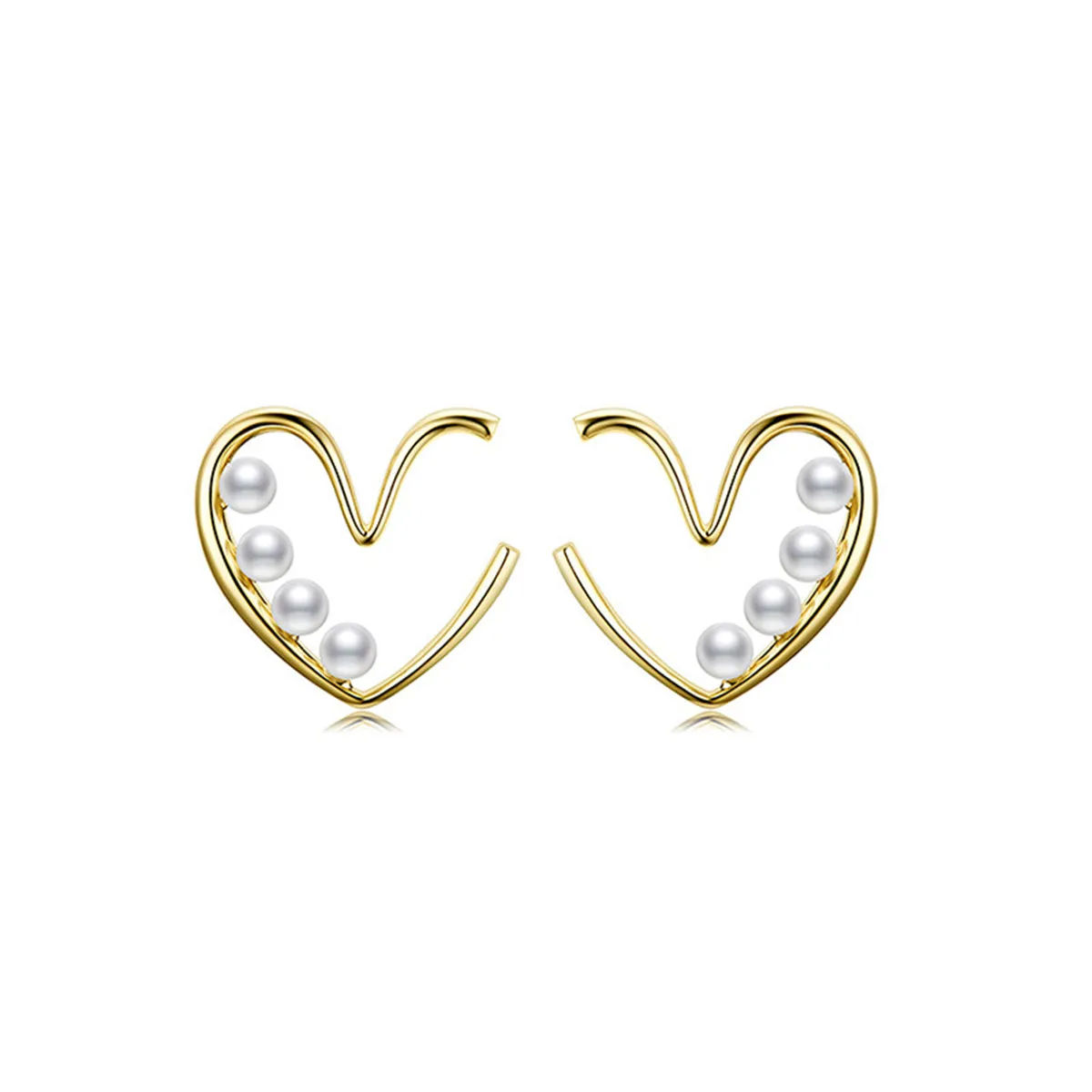 Pearl & 18K Gold-Plated Open Heart Beaded Huggie Earrings
