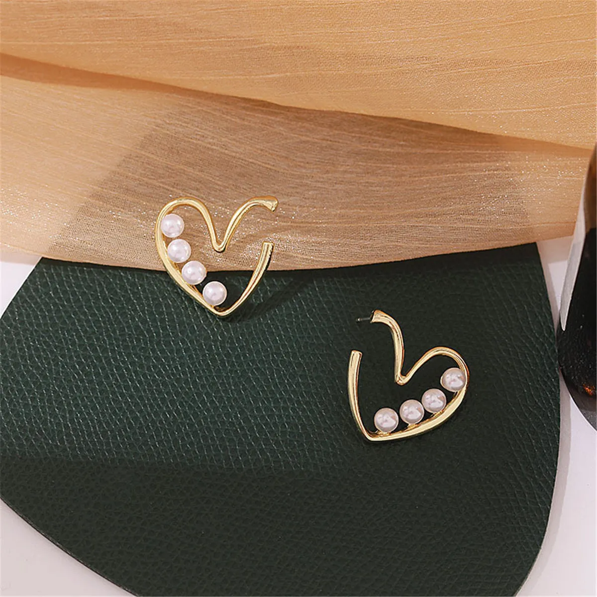 Pearl & 18K Gold-Plated Open Heart Beaded Huggie Earrings